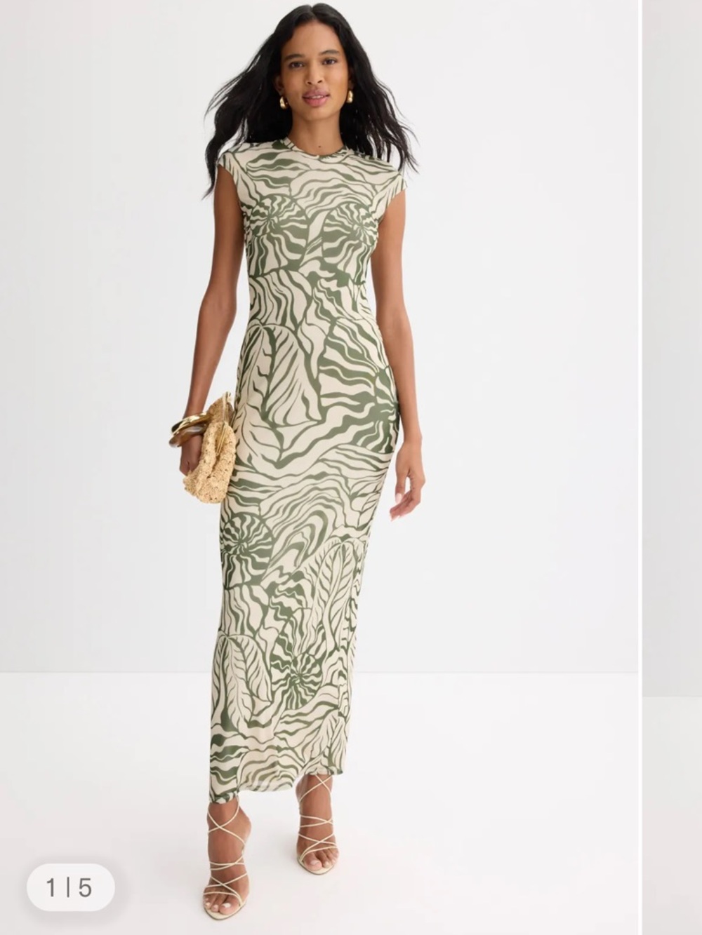 AFRM Cody Crewneck Mesh Maxi Dress Shell Print Sz large